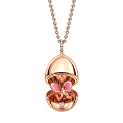 Faberge 18ct Rose Gold Diamond Pink Sapphire Butterfly Locket 2394