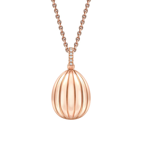 Faberge Colours of Love 18ct Rose Gold Diamond Ruby Fluted Limited Edition Egg Pendant 1831PE3146