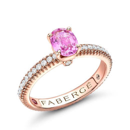 Faberge Colours of Love 18ct Rose Gold Pink Sapphire Diamond Fluted Ring 2739