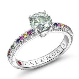 Faberge Colours of Love 18ct White Gold Green Sapphire Mixed Gemstone Fluted Ring 2628