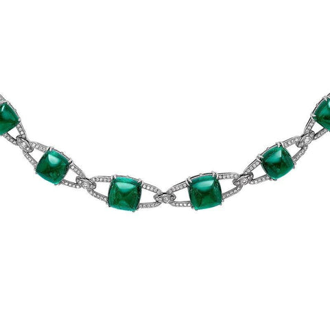 Faberge Colours of Love Empress 18ct White Gold 54.23ct Sugarloaf Emerald Diamond Necklace 1263NE2333 detail
