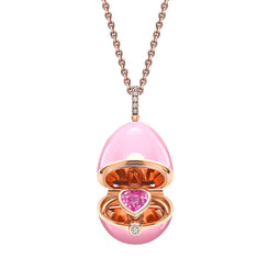 Faberge Essence 18ct Rose Gold Diamond Pink Sapphire Pink Lacquer Heart Surprise Locket 2855