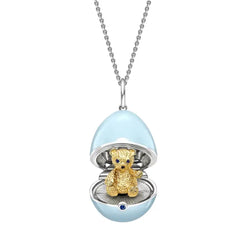 Faberge Essence 18ct White and Yellow Gold Sapphire Blue Lacquer Teddy Surprise Locket 2664