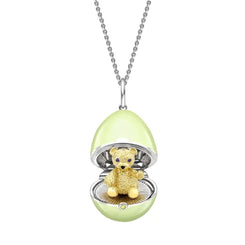 Faberge Essence 18ct White and Yellow Gold Sapphire Green Lacquer Teddy Surprise Locket 2804