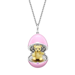 Faberge Essence 18ct White and Yellow Gold Sapphire Pink Lacquer Teddy Surprise Locket 2803