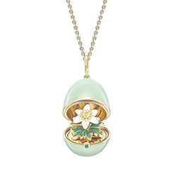 Faberge Essence 18ct Yellow Gold Emerald Sapphire Green Lacquer Anemone Surprise Locket 2796
