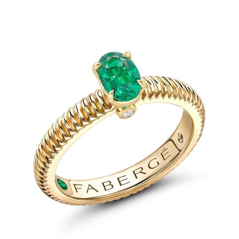 Faberge Three Colours of Love 18ct Yellow Gold Emerald Fluted Ring 2750