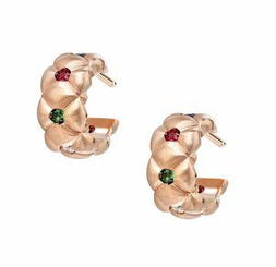 Faberge Treillage 18ct Brushed Rose Gold Multicoloured Gemstone Hoop Earrings