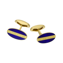 Faberge Victor Mayer 18ct Yellow Gold Blue Enamel Cufflinks, F2079.