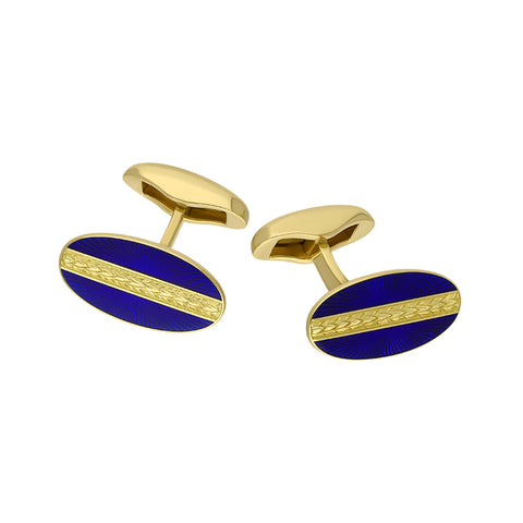 Faberge Victor Mayer 18ct Yellow Gold Blue Enamel Cufflinks, F2079.