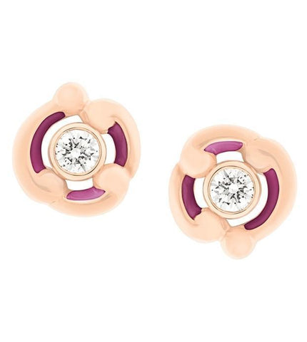 Faberge Rococo 18ct Rose Gold Diamond Purple Enamel Stud Earrings 669EA1457