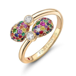 Faberge Emotion 18ct Yellow Gold Multi-Coloured Crossover Ring 1165RG2107.