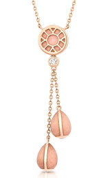 Faberge Heritage 18ct Rose Gold 0.12ct Diamond Pink Enamel Double Drop Necklace 699NE1373