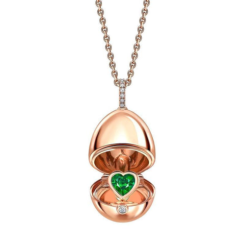 Faberge Imperial 18ct Rose Gold Emerald Diamond Heart Surprise Locket 2392