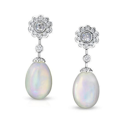 Faberge Imperial Karenina 18ct White Gold Opal Diamond Earrings 1028