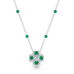Faberge Imperial Quadrille 18ct White Gold Emerald Diamond Pendant 1585