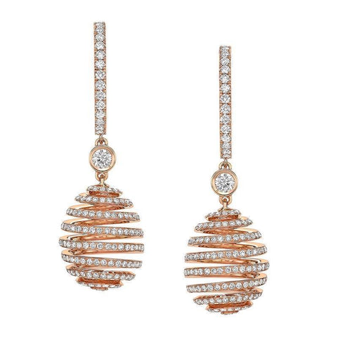 Faberge Essence Spiral 18ct Rose Gold Diamond Drop Earrings 826