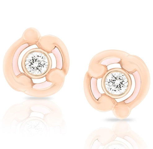 Faberge Rococo 18ct Rose Gold Diamond Pink Enamel Earrings 669EA1461