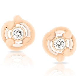 Faberge Rococo 18ct Rose Gold Diamond White Enamel Earrings 669EA1393