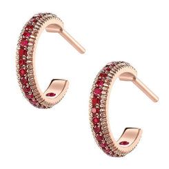 Faberge Three Colours of Love 18ct Rose Gold Ruby Fluted Hoop Earrings 2366