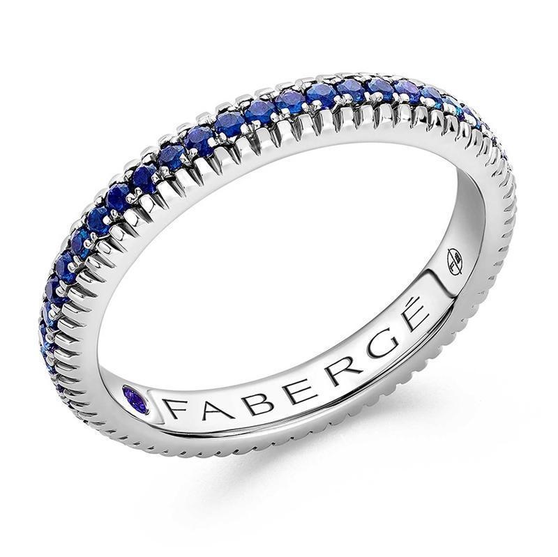 Faberge Colours of Love 18ct White Gold Sapphire Fluted Band Ring