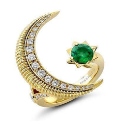 Faberge Three Colours of Love 18ct Gold Emerald Diamond Crescent Ring 1374RG2487