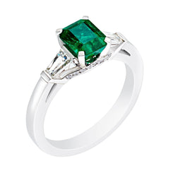 Faberge Three Colours of Love Platinum Emerald Step Cut Ring 1509