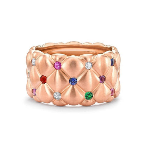 Faberge Treillage 18ct Rose Gold Multi Coloured Wide Ring 530RG1358.
