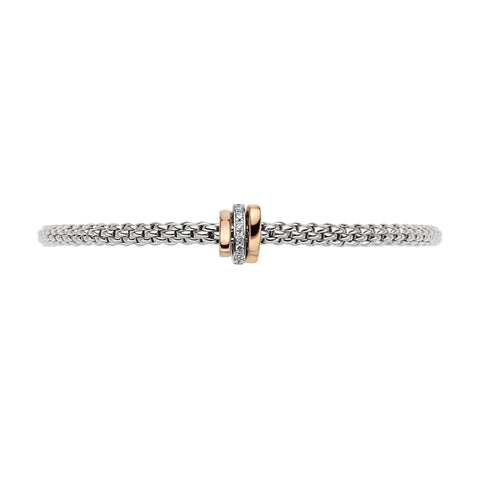 Fope Flex'it Prima 18ct White Gold 0.10ct Diamond Rose Gold Rondelle Bracelet, 744B/BBR.