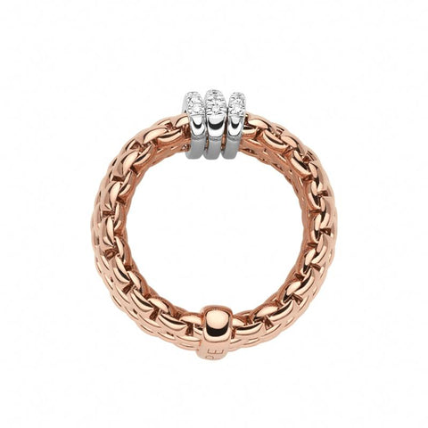Fope Panorama 18ct Rose Gold 0.23ct Diamond White Gold Rondelle Ring, AN587 PAVE.