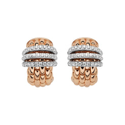 Fope Panorama 18ct Rose Gold 0.46ct Diamond Rondelle Small Hoop Earrings, OR587/PAVE.