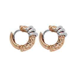 Fope Panorama 18ct Rose Gold 0.46ct Diamond Rondelle Small Hoop Earrings, OR587/PAVE.