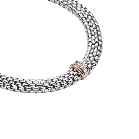 Fope Panorama 18ct White Gold 0.08ct Diamond Rose Gold Rondelle Necklace 587C BBR
