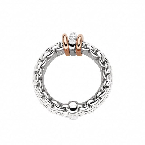 Fope Panorama 18ct White Gold 0.08ct Diamond Rose Gold Rondelle Ring, AN587 BBR.