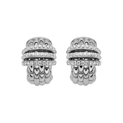Fope Panorama 18ct White Gold 0.46ct Diamond Rondelle Small Hoop Earrings, OR587/PAVE.