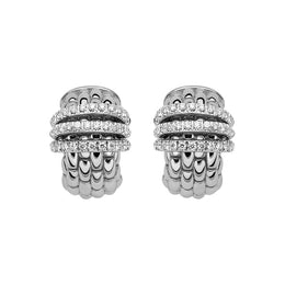 Fope Panorama 18ct White Gold 0.46ct Diamond Rondelle Small Hoop Earrings, OR587/PAVE.
