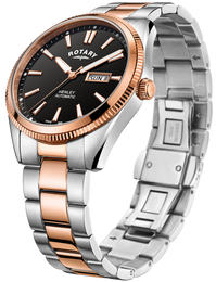 Rotary Henley Two Tone Rose Serrated Bezel Mens Watch D