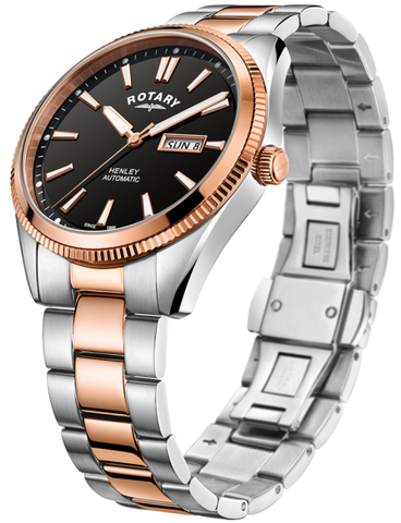 Rotary Henley Two Tone Rose Serrated Bezel Mens Watch D