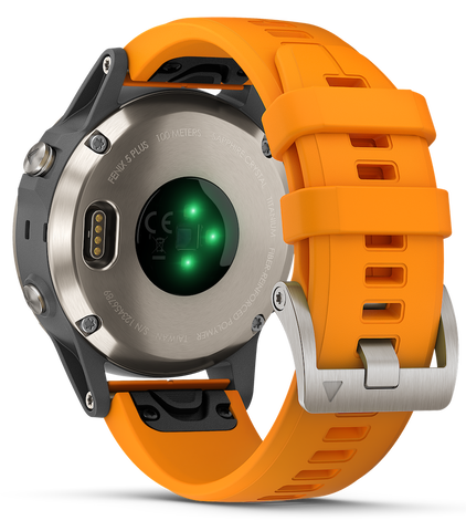 Garmin Watch Fenix 5 Plus Sapphire Titanium Orange Silicone Band