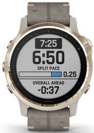 Garmin Watch Fenix 6S Sapphire Light Gold Shale Suede Band D