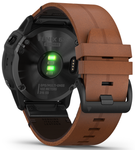 Garmin Watch Fenix 6X Sapphire Black DLC Brown Leather Band D