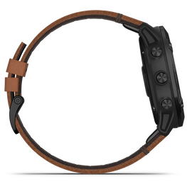 Garmin Watch Fenix 6X Sapphire Black DLC Brown Leather Band D