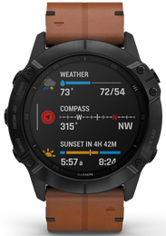 Garmin Watch Fenix 6X Sapphire Black DLC Brown Leather Band D