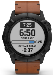 Garmin Watch Fenix 6X Sapphire Black DLC Brown Leather Band D
