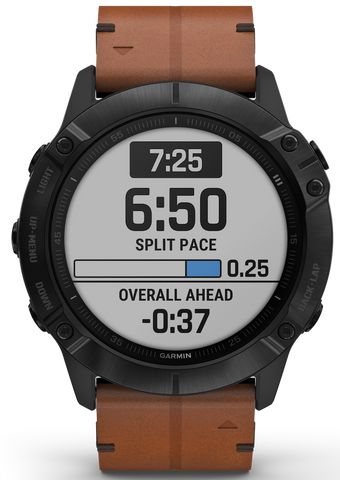 Garmin Watch Fenix 6X Sapphire Black DLC Brown Leather Band D