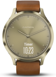 Garmin Watch Vivomove HR Gold Tone with Light Brown Leather Band D