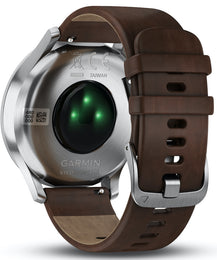 Garmin Watch Vivomove HR Silver Tone with Dark Brown Leather Band D