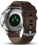 Garmin Watch Vivomove HR Silver Tone with Dark Brown Leather Band D