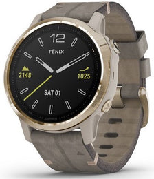 Garmin Watch Fenix 6S Sapphire Light Gold Shale Suede Band 010-02159-40