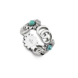 Gucci Double G With Flower Motif Sterling Silver Ring YBC527394001